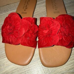 Mariella Red Floral Genuine Leather Sandals size 8